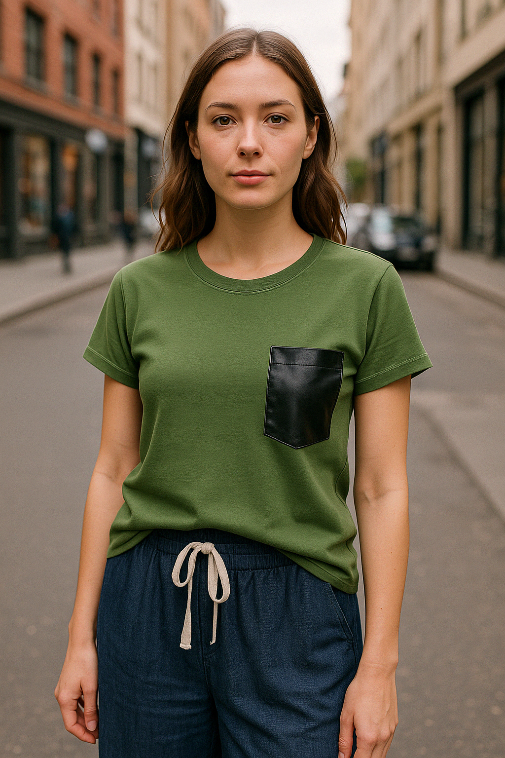 Camiseta bolsillo cuerina