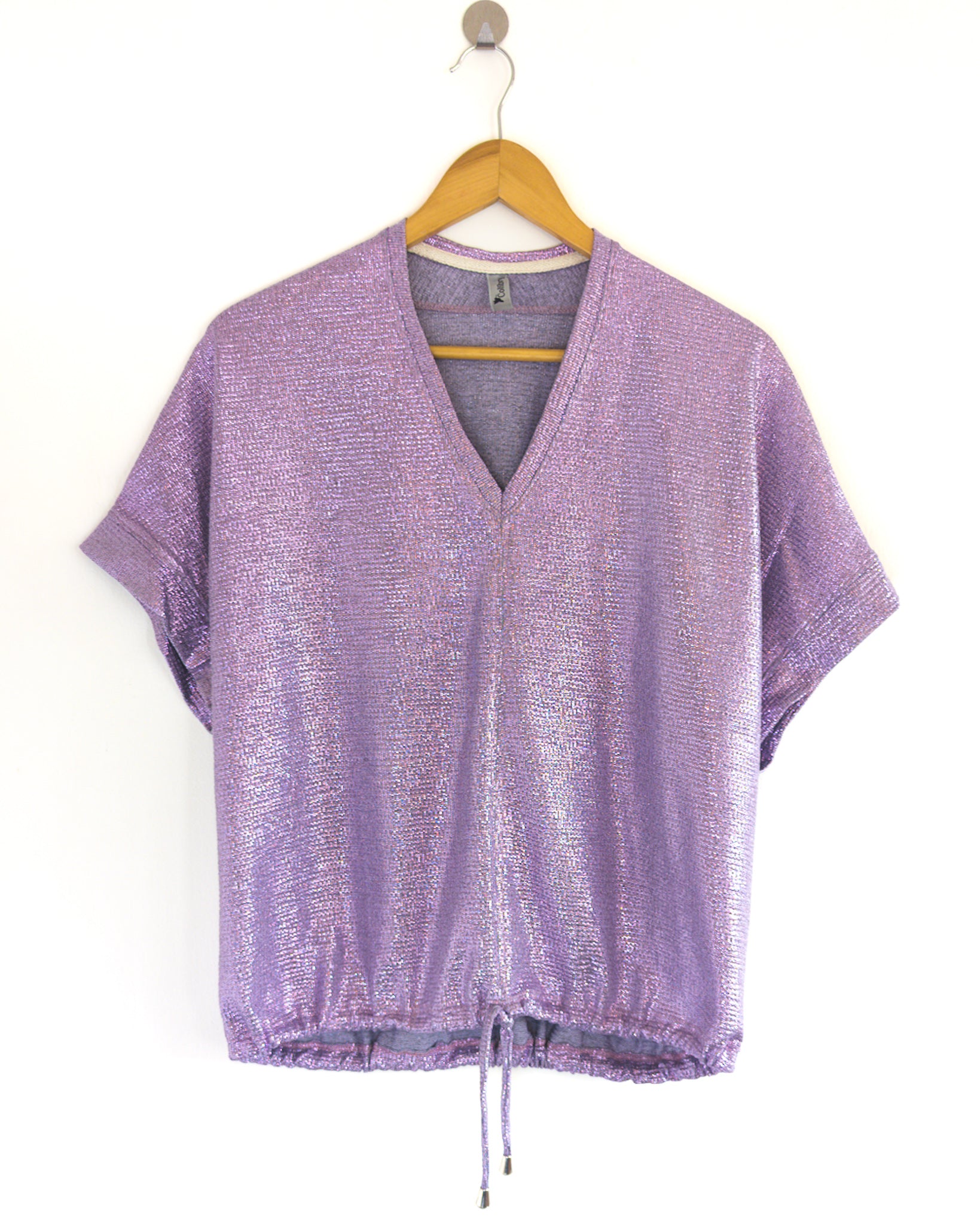 Blusa manga caída lurex cuello v